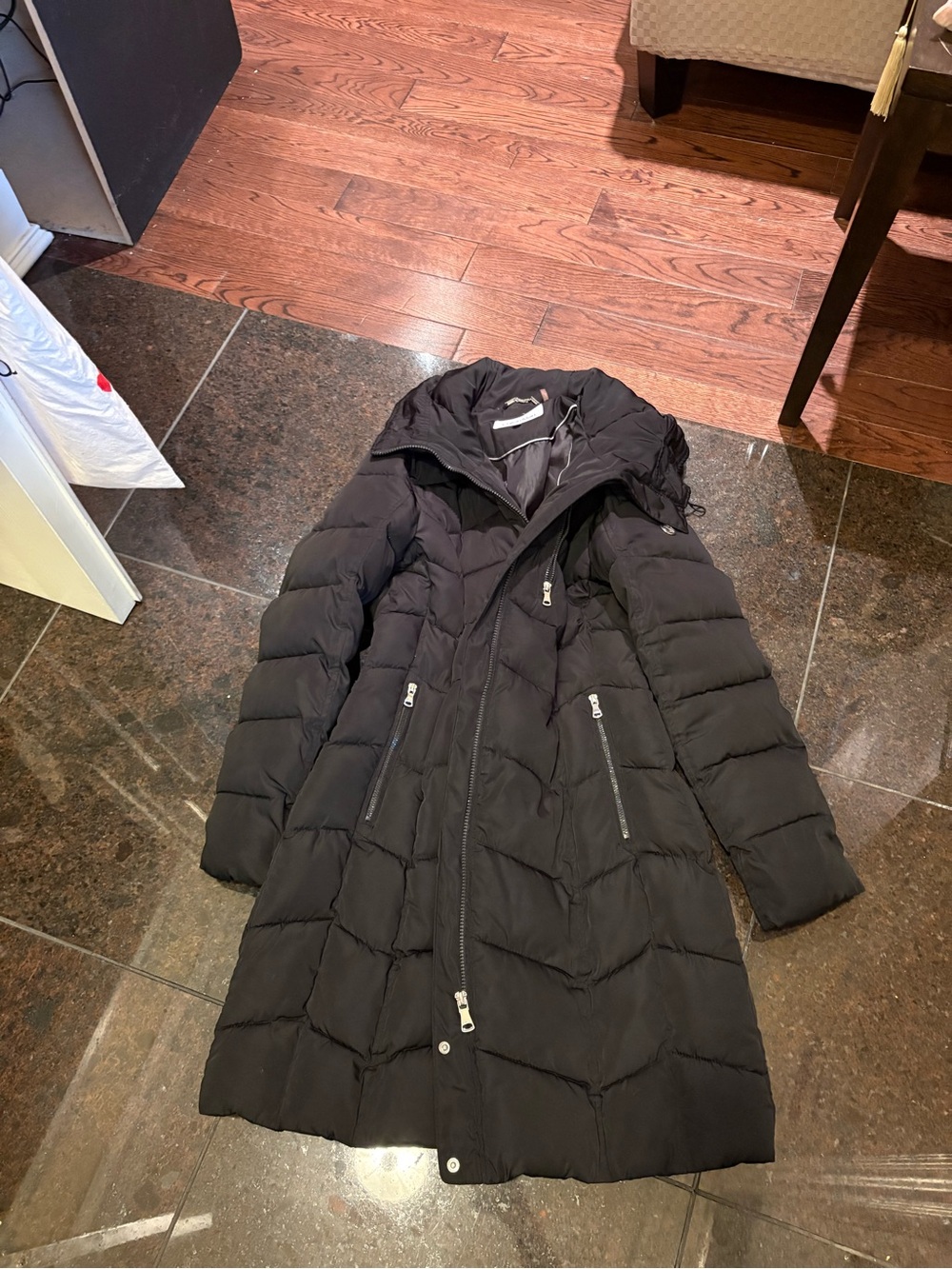 Calvin Klein - Black Long Puffer Coat with Hood - Women's Winter Jacket